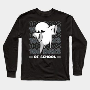 100 Days of school typography featuring a Cute Dabbing ghost #2 Long Sleeve T-Shirt